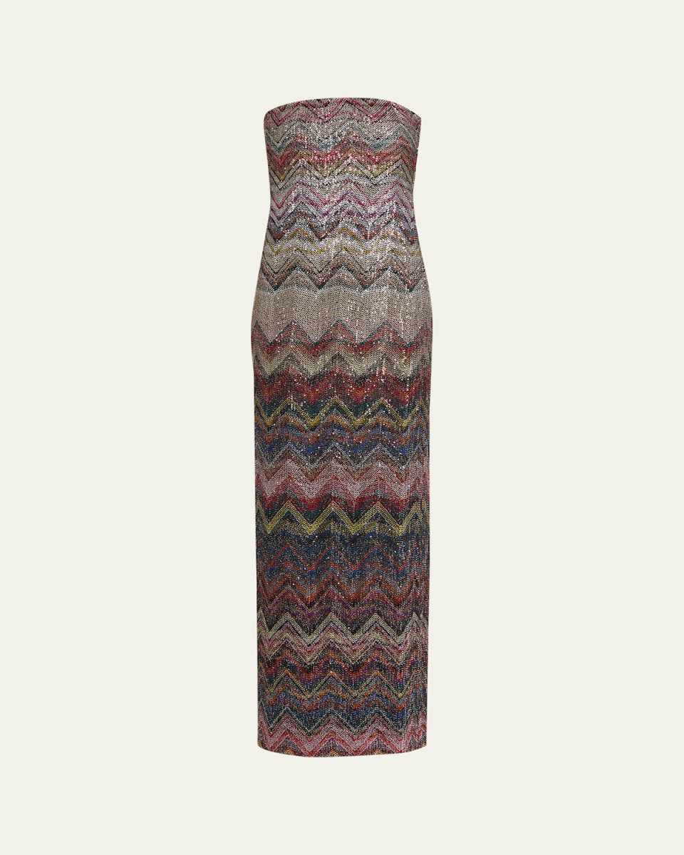 Strapless Metallic Chevron Maxi Dress